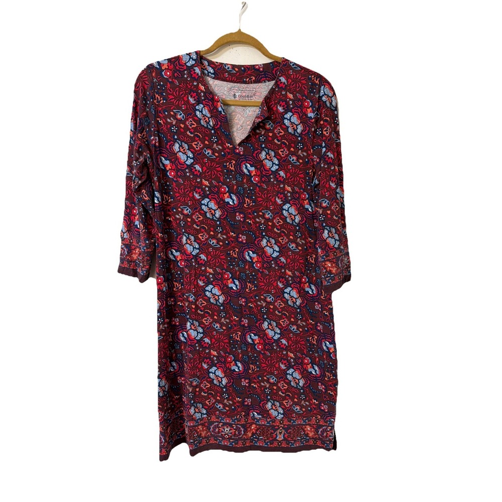 Coolibar Oceanside 3/4 Sleeve Dress Women's‎ Size S Tribal Boho Print UPF 50